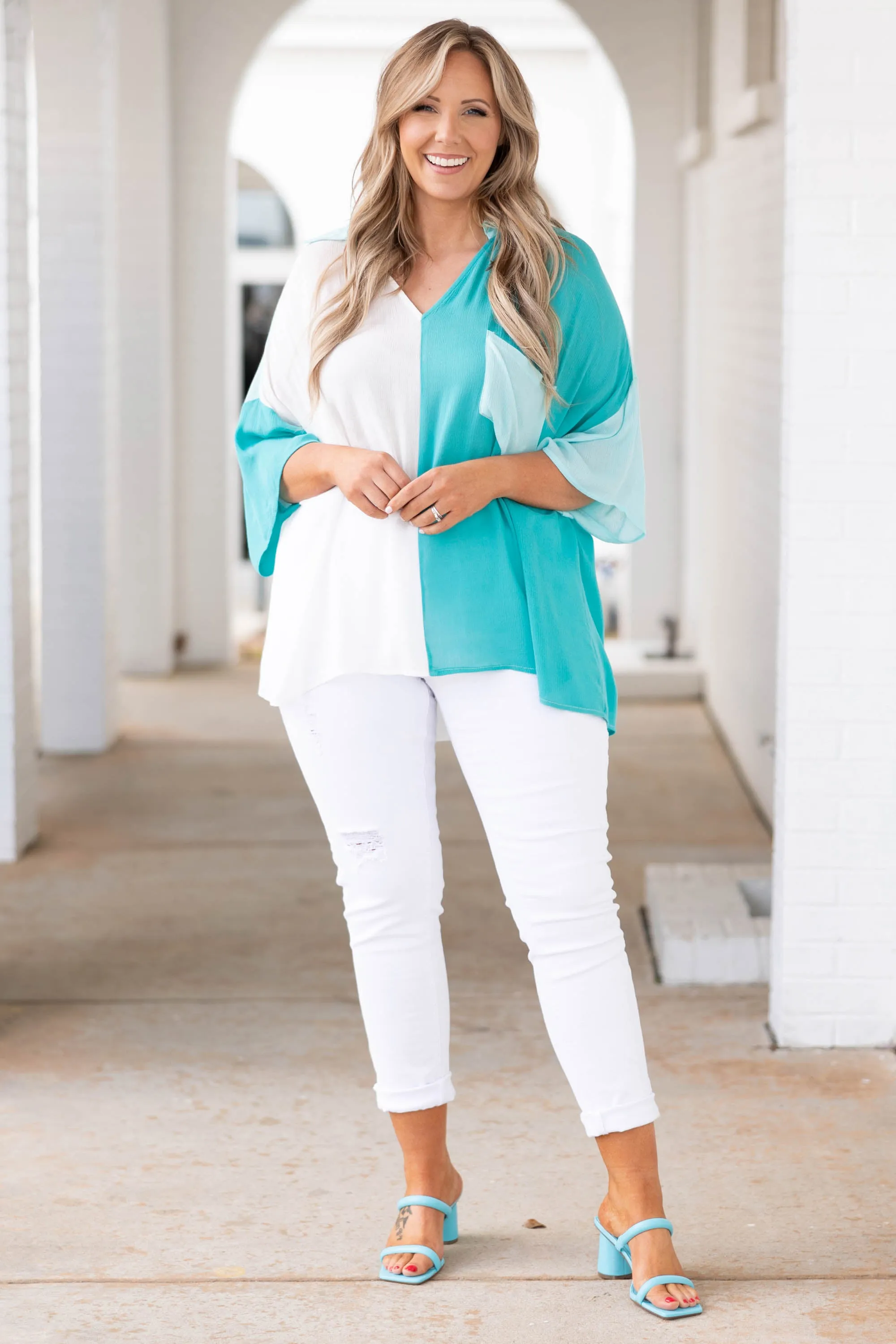 Mint Multicolor Block Top