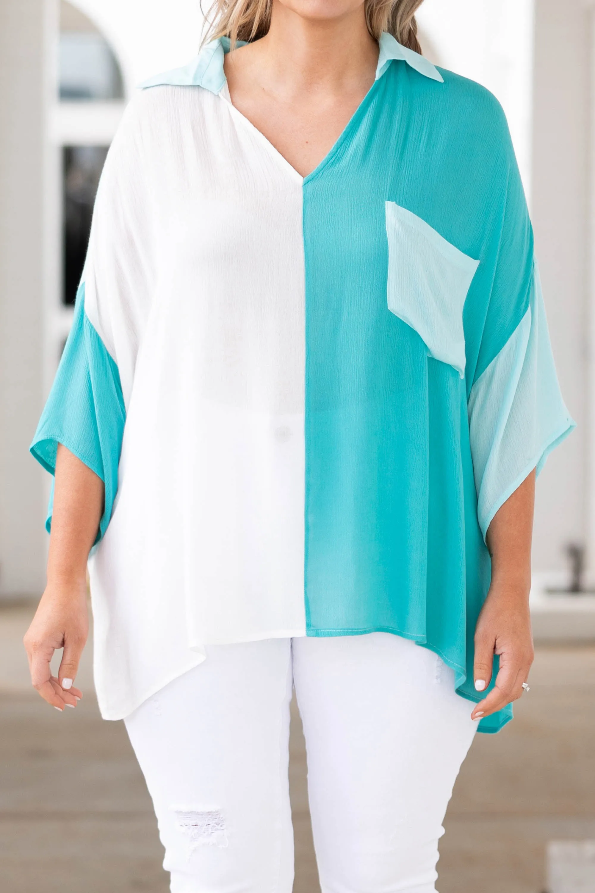 Mint Multicolor Block Top