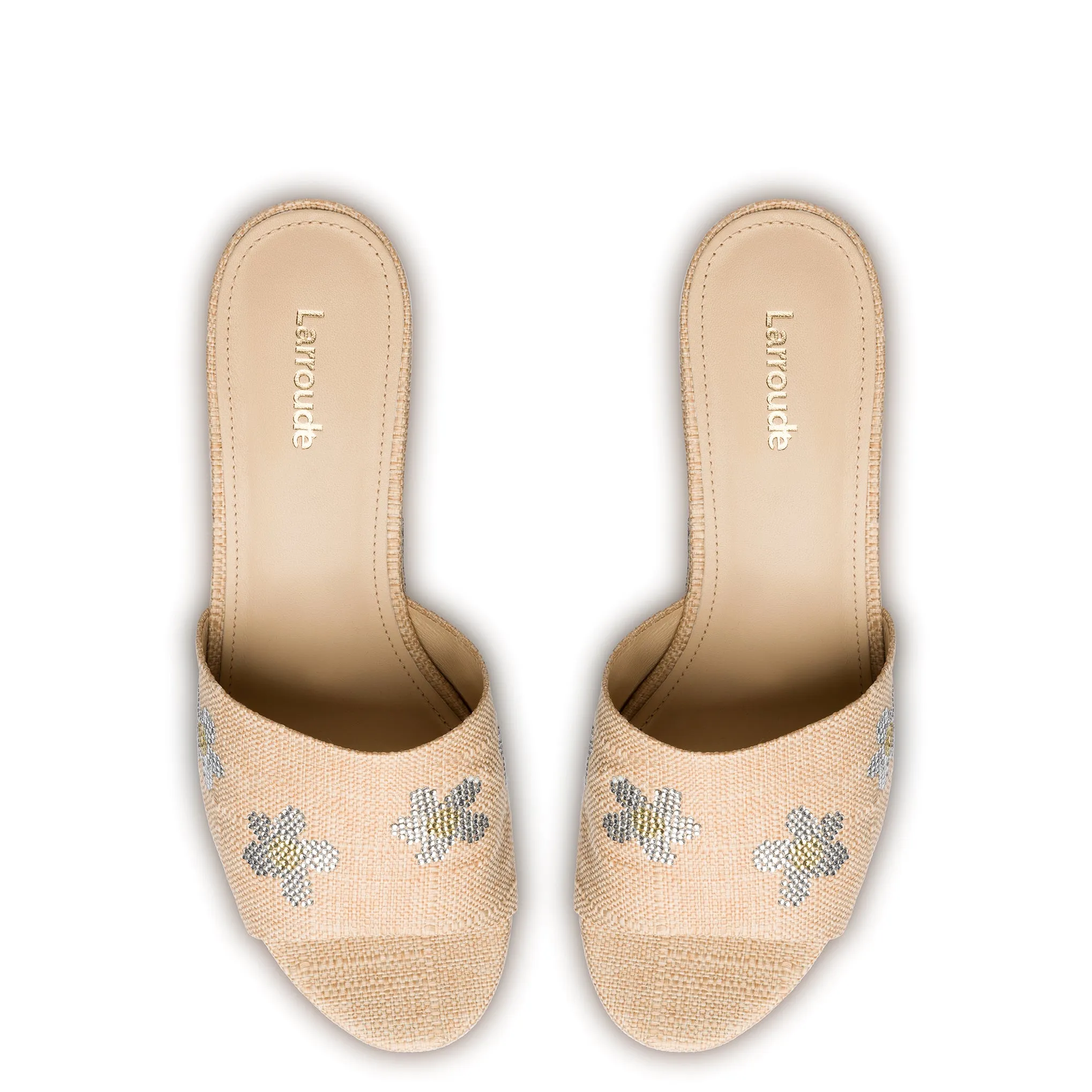 Beige Raffia Platform Sandal with Floral Crystals - Miso