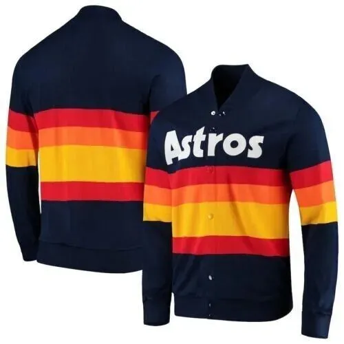 MLB Men's Houston Astros Satin Full-Snap Lettermen Rainbow Varsity Jacket