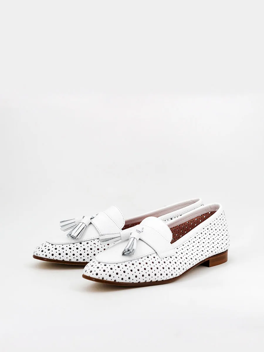 White perforated leather loafers by Enna.