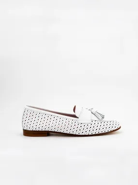 White perforated leather loafers by Enna.