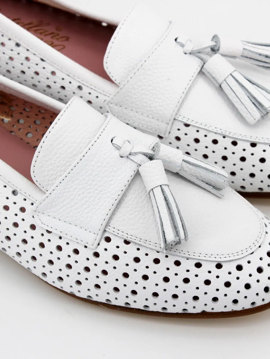 White perforated leather loafers by Enna.