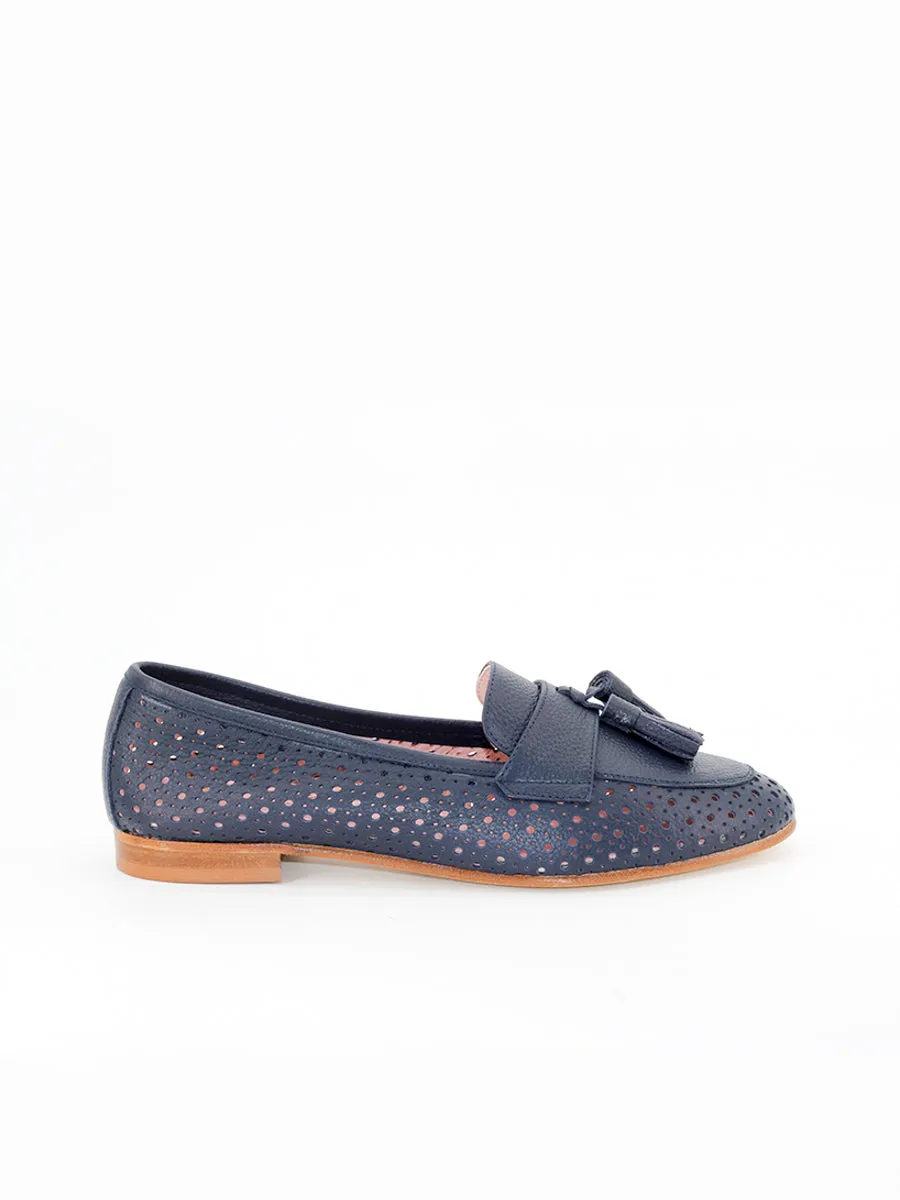 Enna navy blue perforated leather loafers