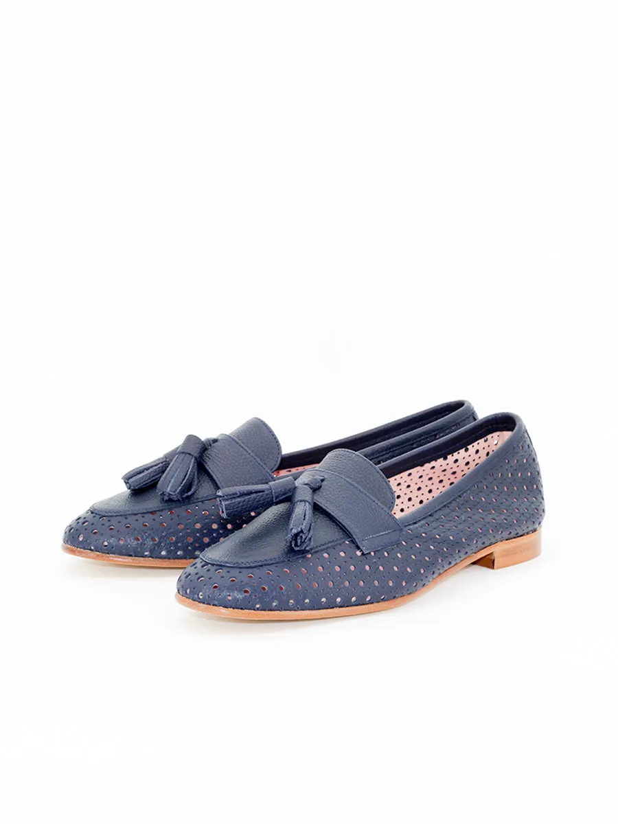 Enna navy blue perforated leather loafers