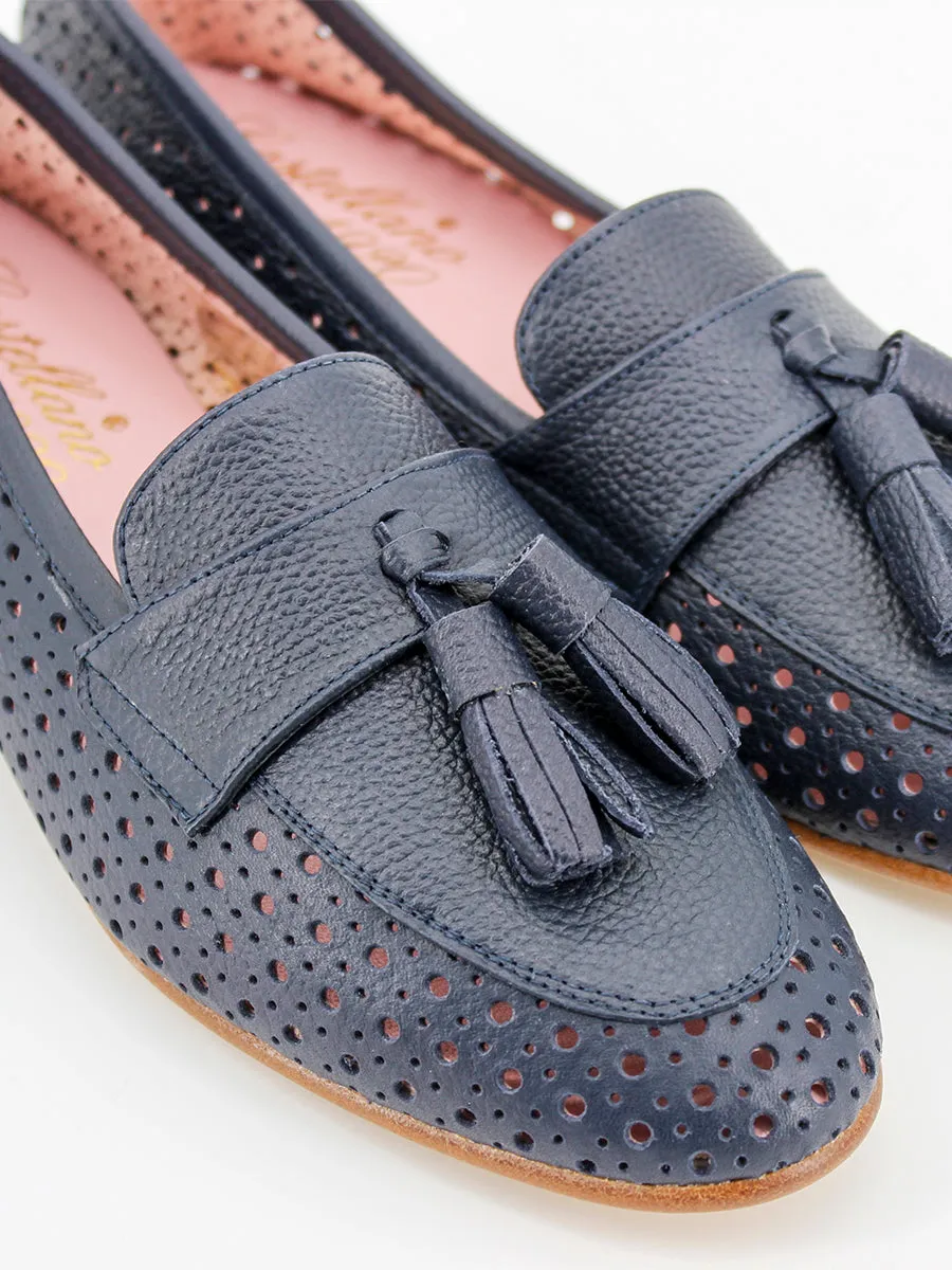 Enna navy blue perforated leather loafers