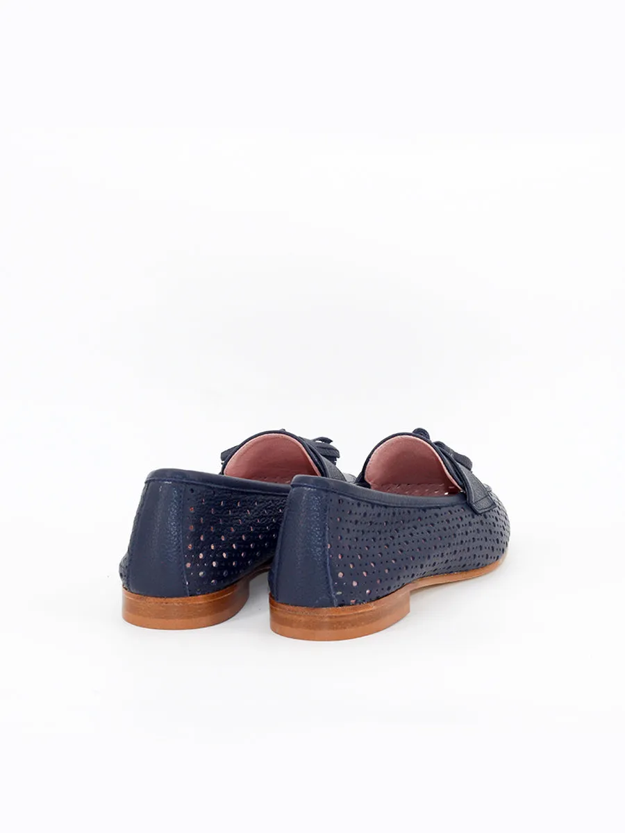 Enna navy blue perforated leather loafers