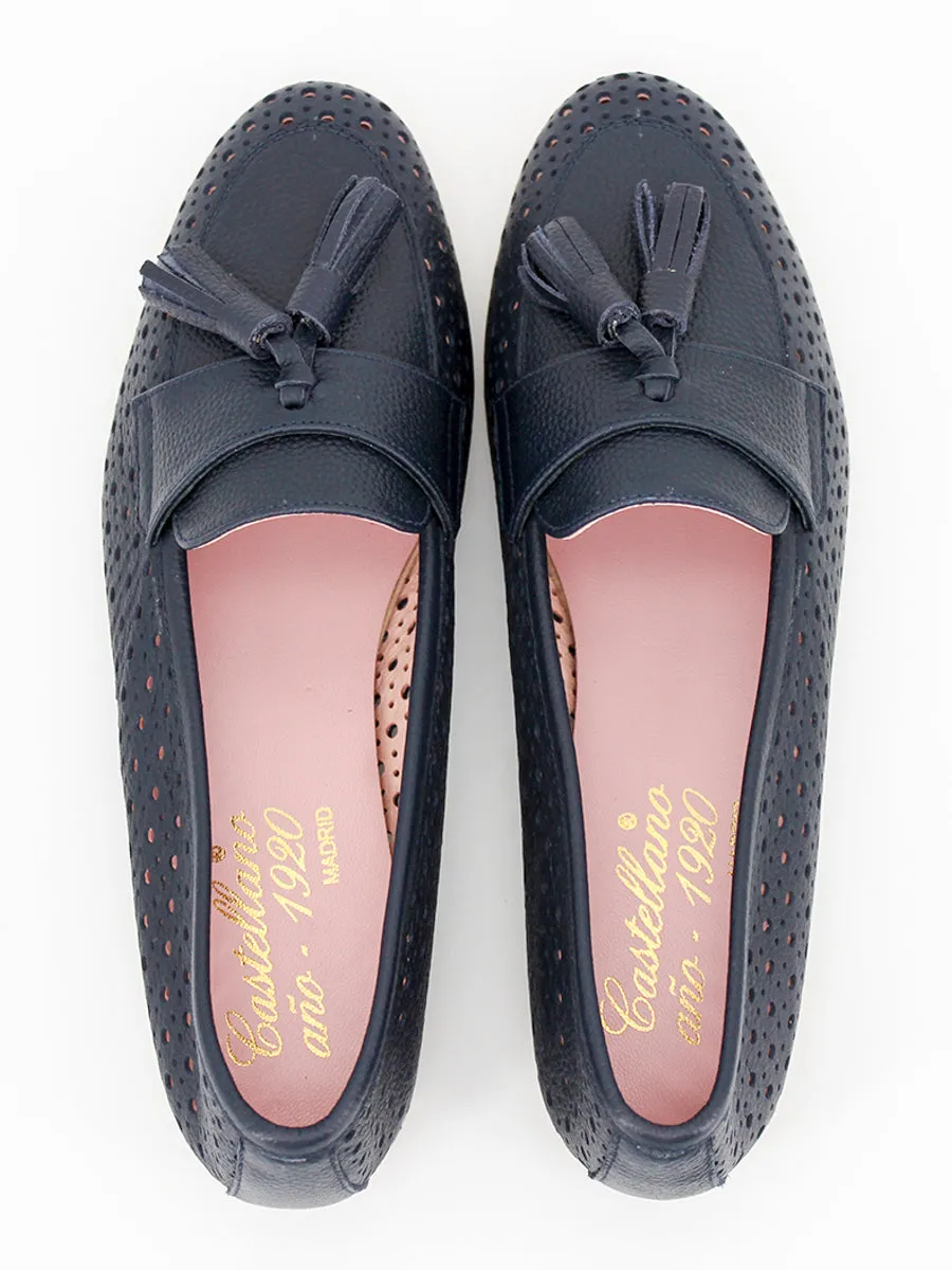 Enna navy blue perforated leather loafers