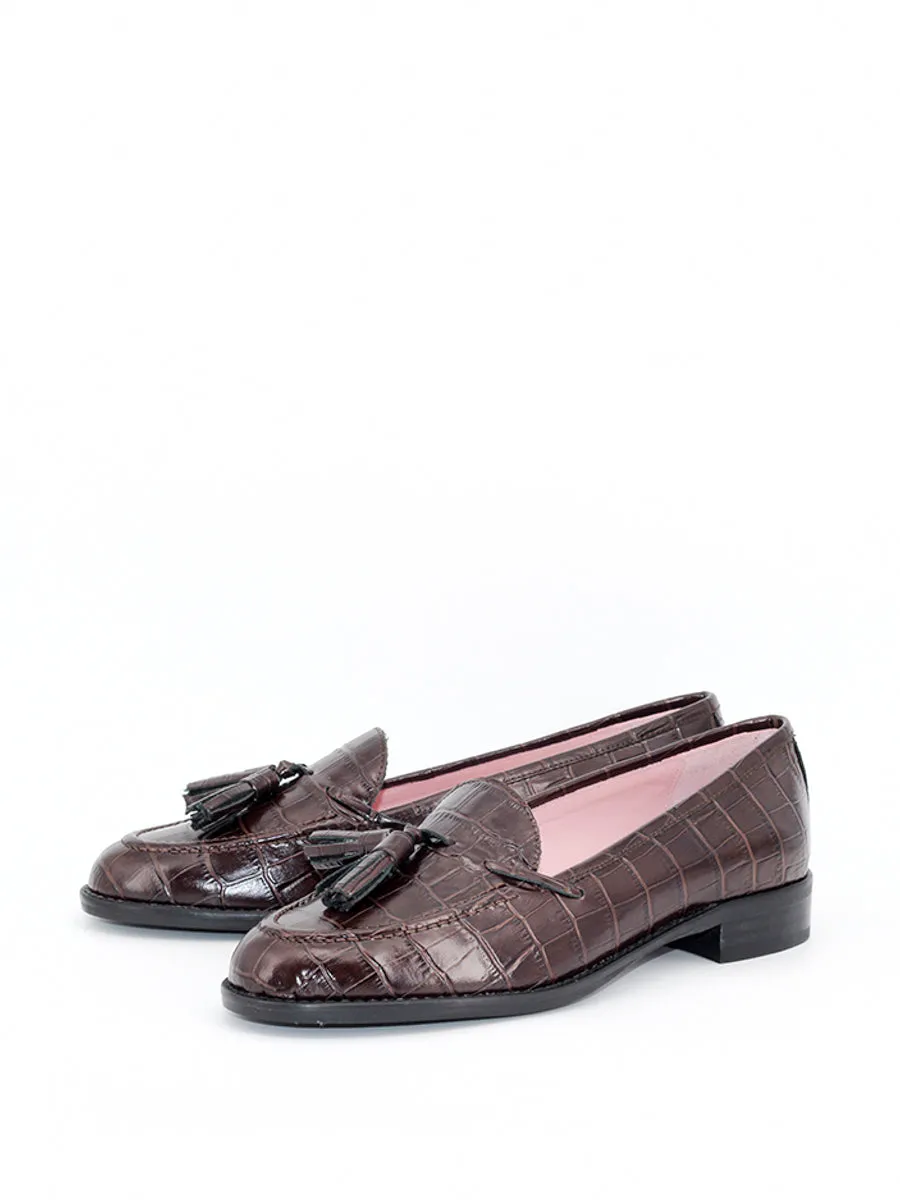 Brown coconut leather tassel Ibiza loafers.