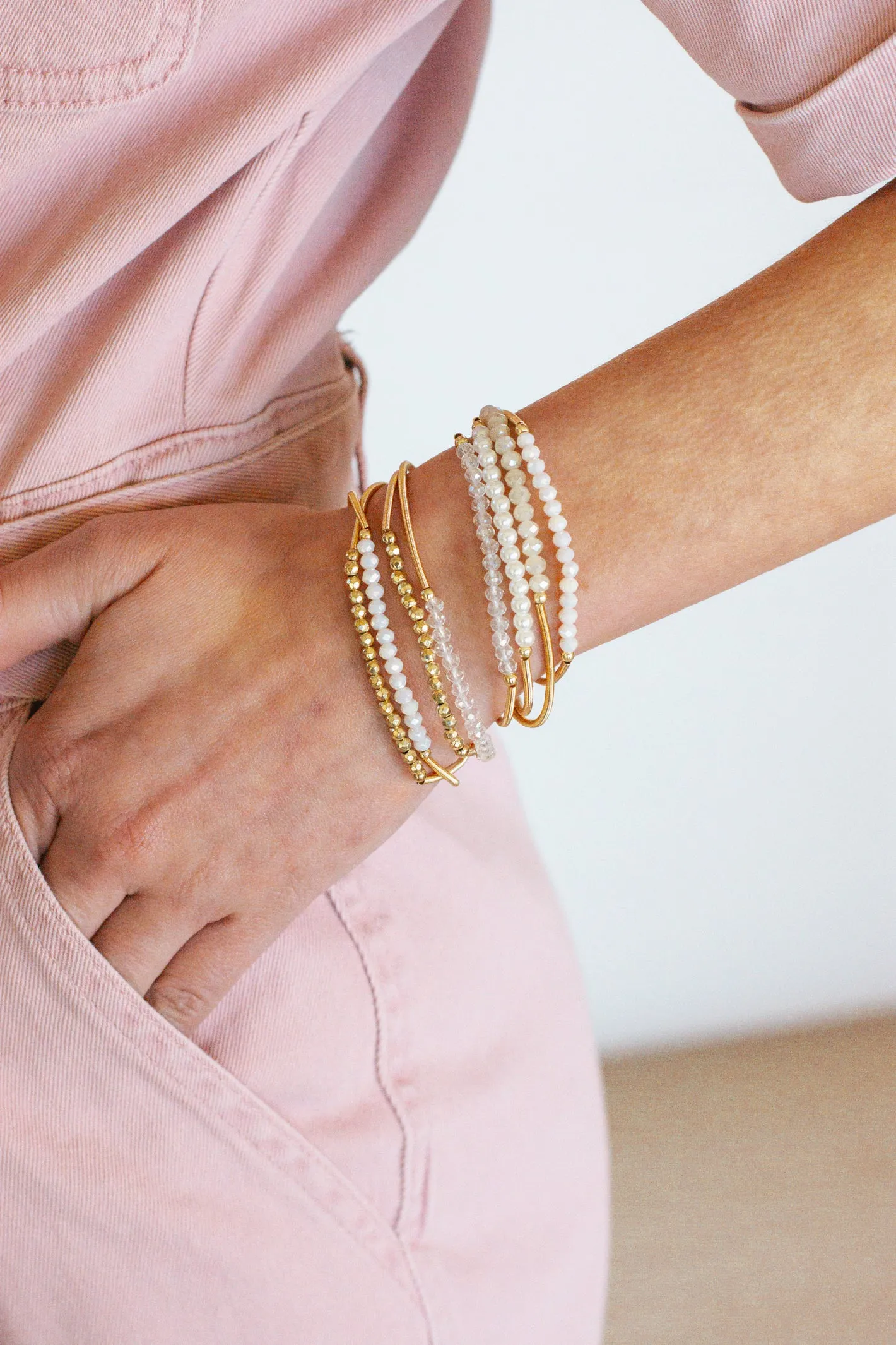 Modern Gold Layered Beaded Bracelet Set