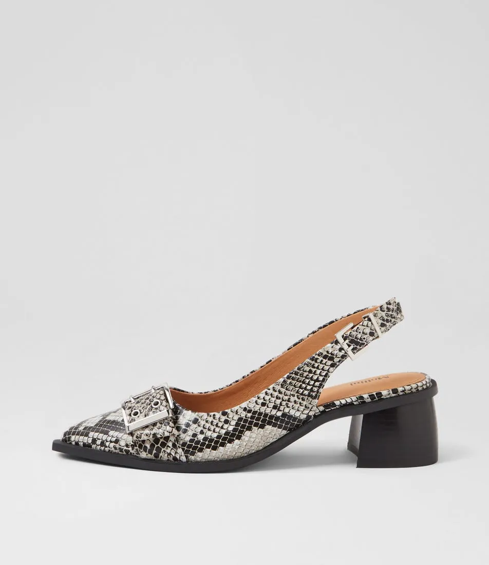 MOLLINI Glint Black Grey Snake Heels