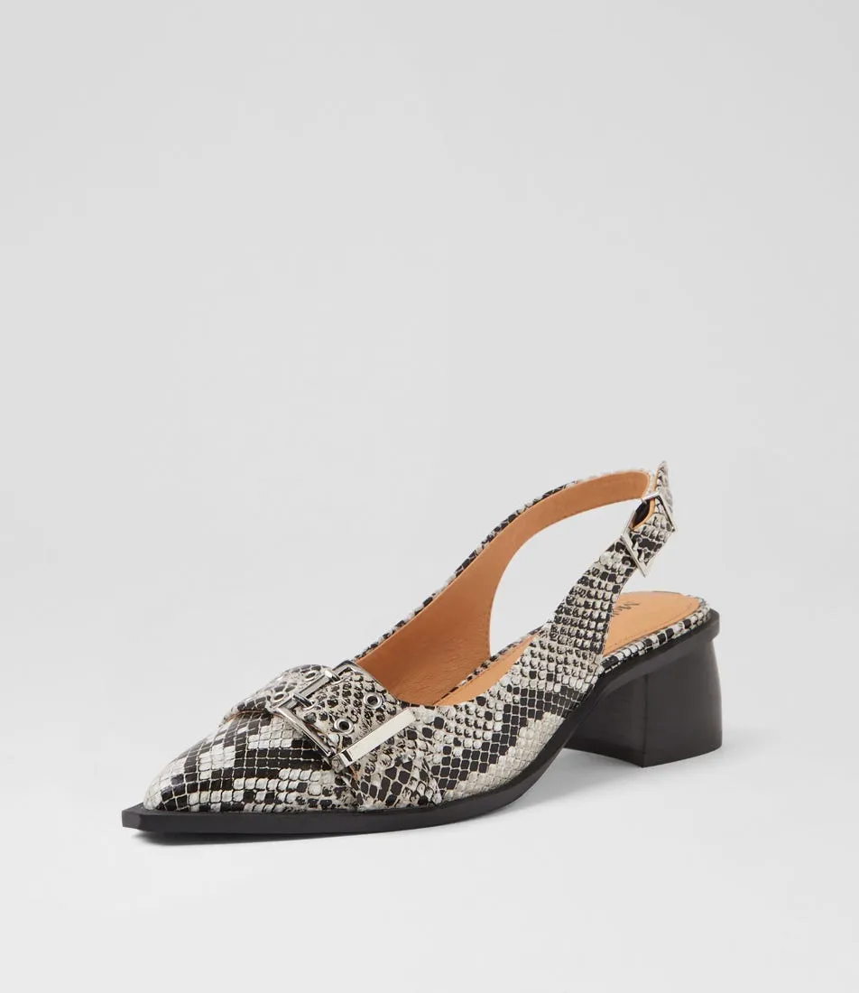 MOLLINI Glint Black Grey Snake Heels