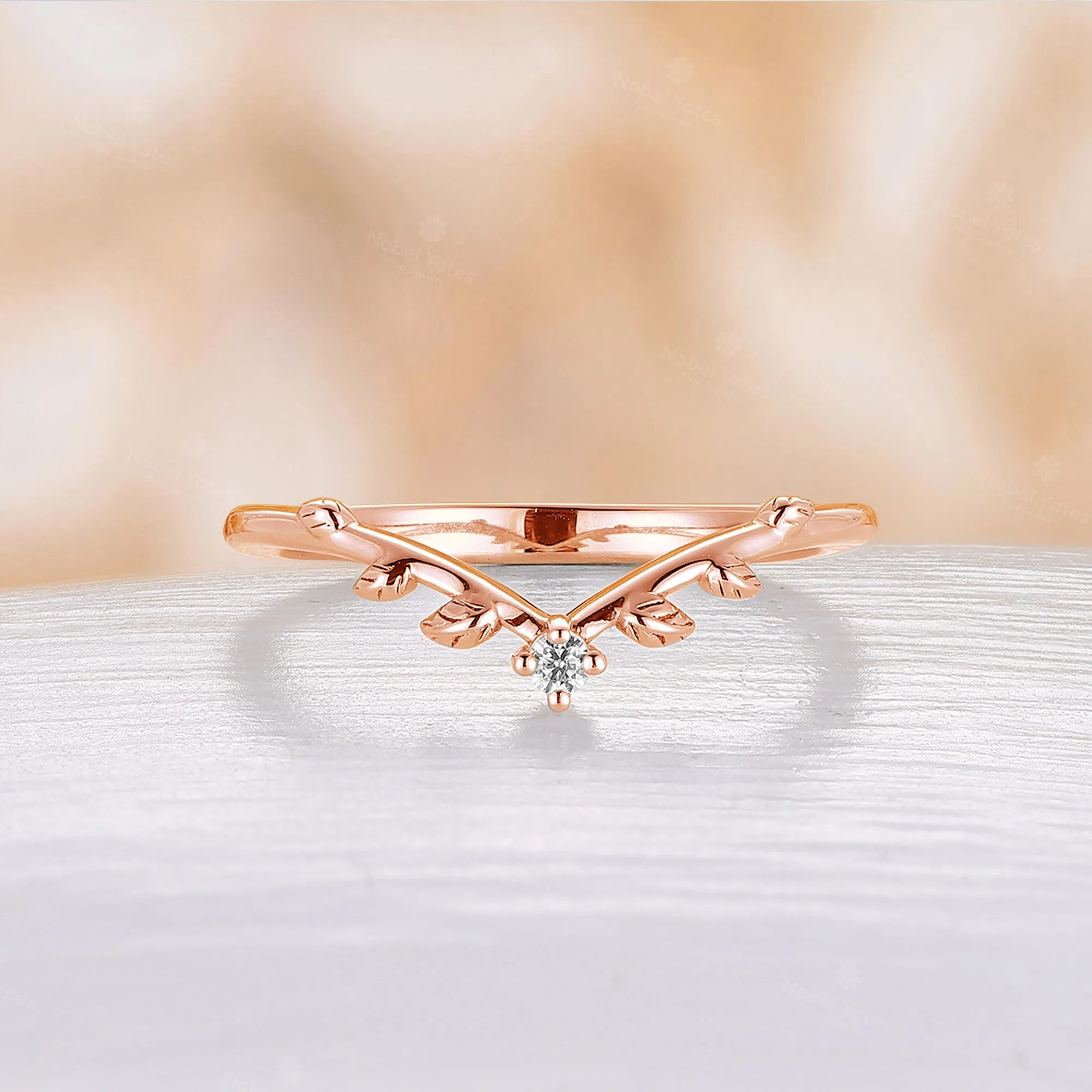 Moss Aagte Nature Inspired Pear Cut Engagement Ring Set Leaf Design Rose Gold