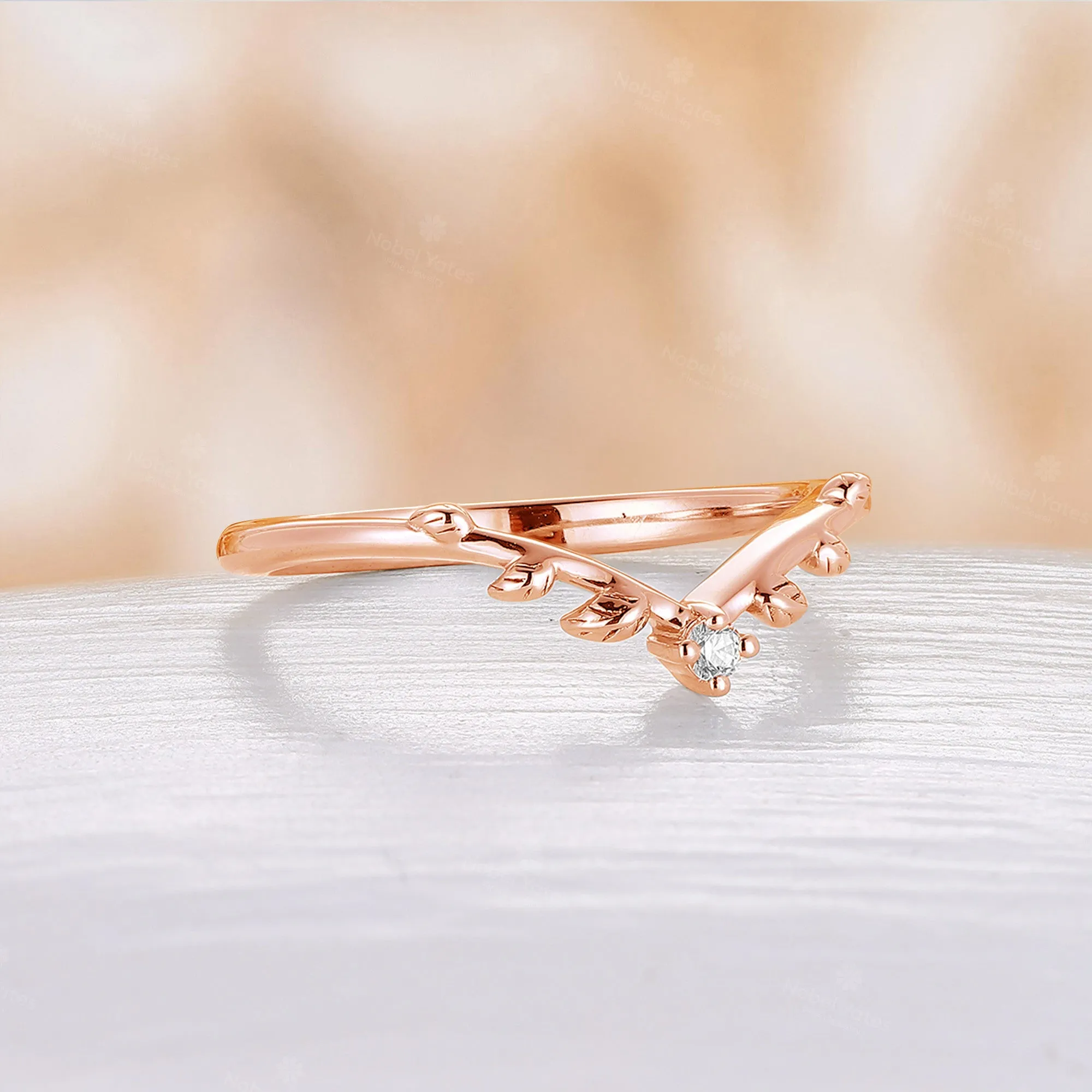 Moss Aagte Nature Inspired Pear Cut Engagement Ring Set Leaf Design Rose Gold