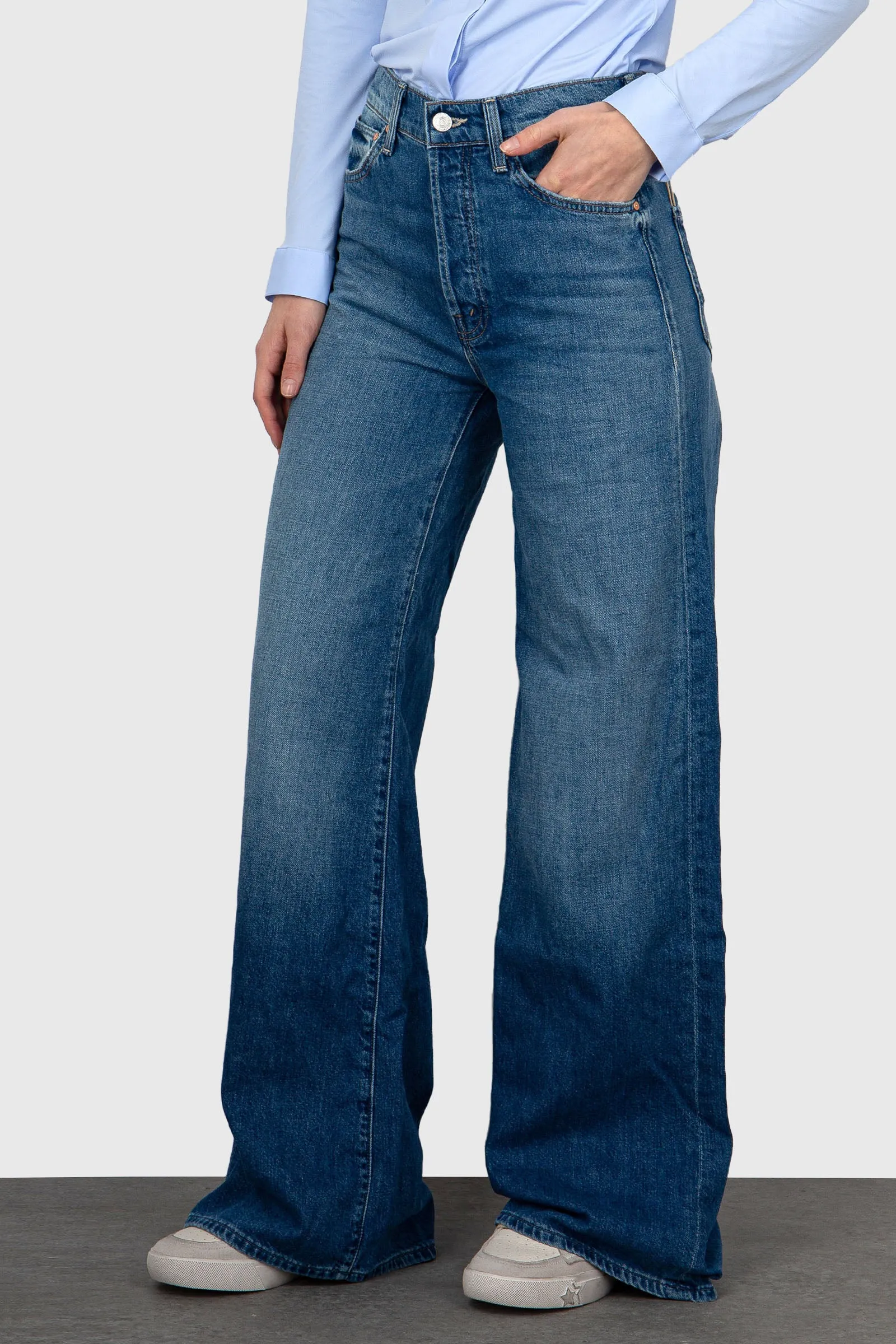 Mother The Ditcher Roller Sneak Superior Blue Medium Women's Jeans