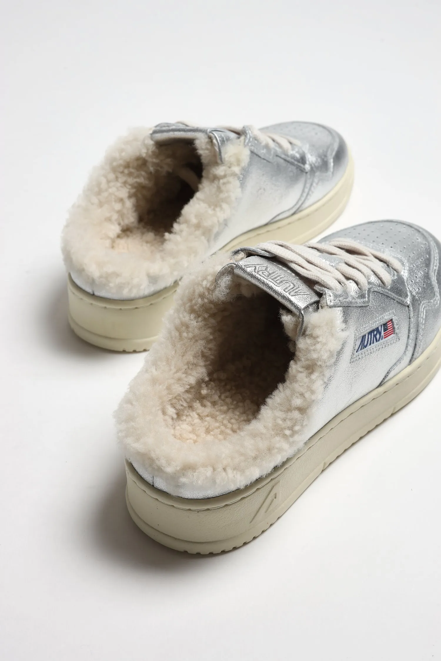 Mules Low in Shearling/Silber