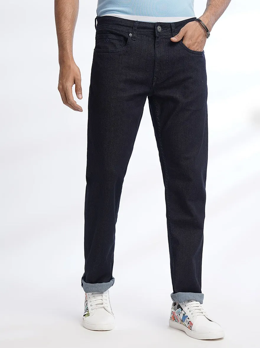 Navy Blue Washed Straight Fit Jeans | Greenfibre