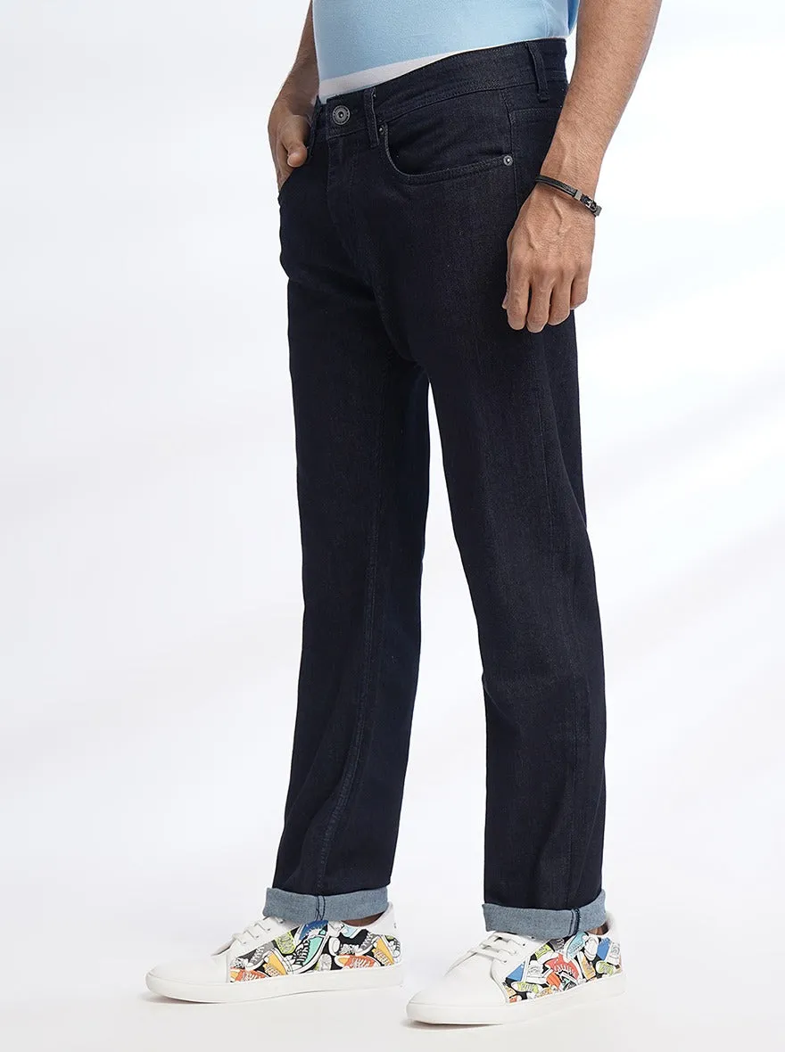 Navy Blue Washed Straight Fit Jeans | Greenfibre