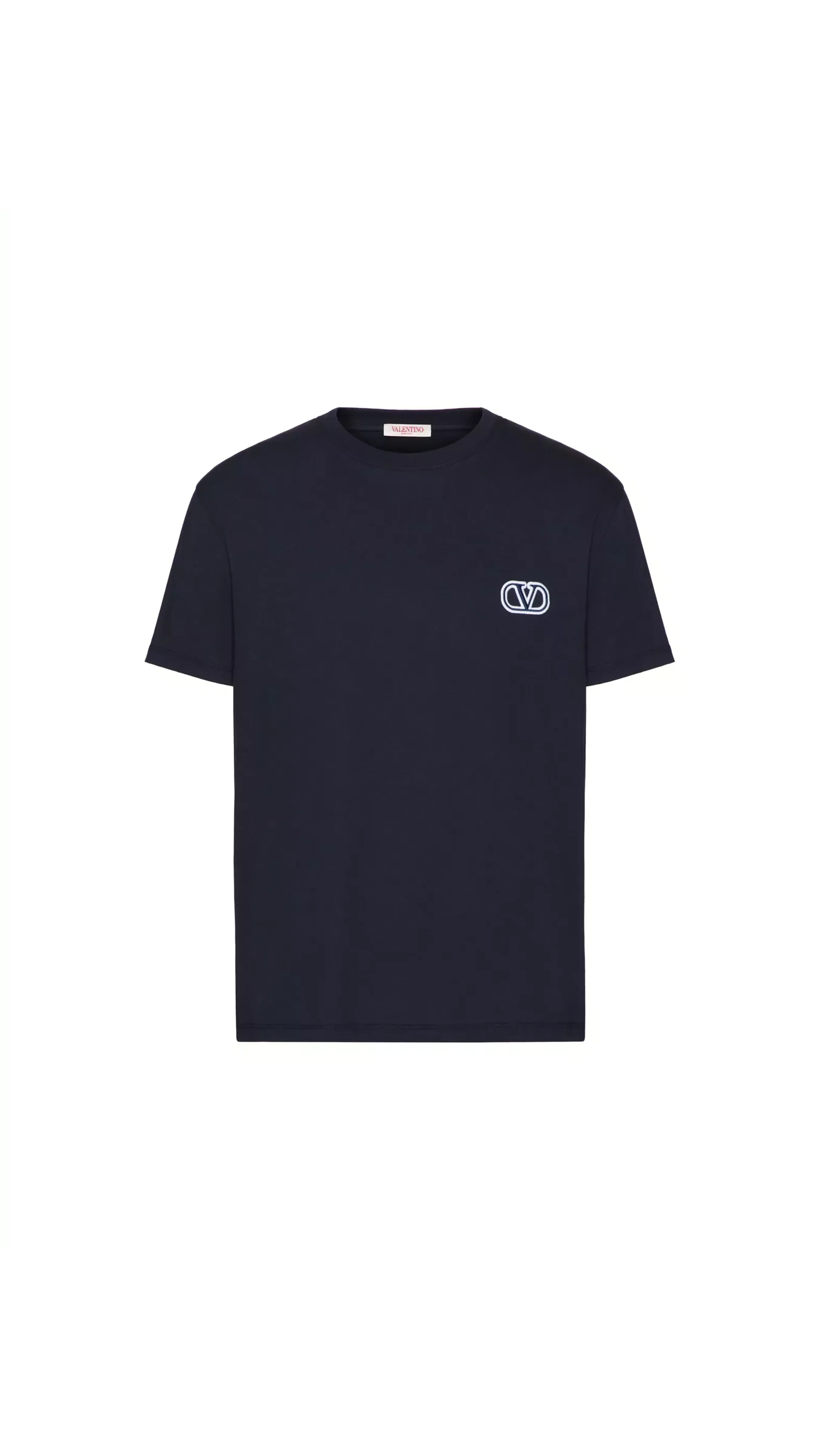 Navy Cotton T-shirt with Vlogo Signature Patch