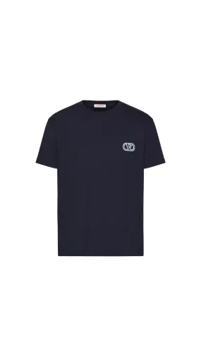 Navy Cotton T-shirt with Vlogo Signature Patch