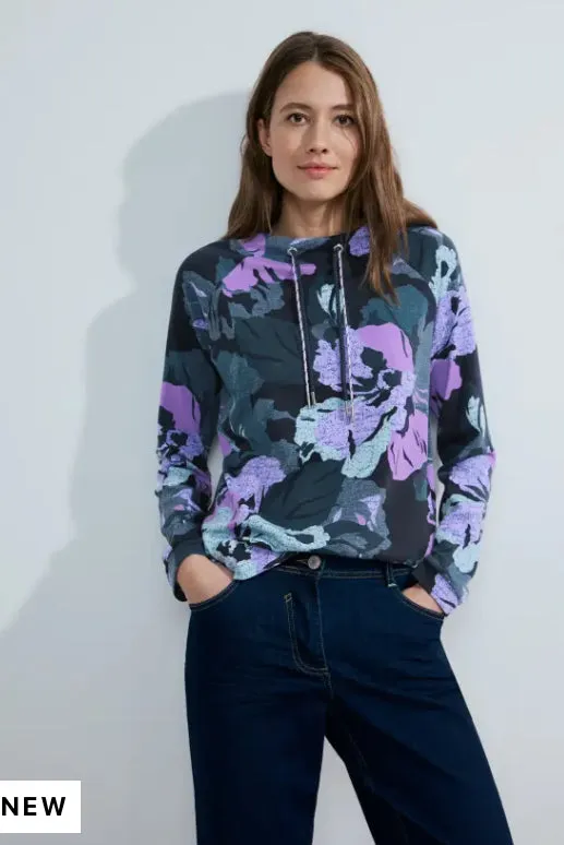 Navy Purple Floral High Neck Pullover - Cecil