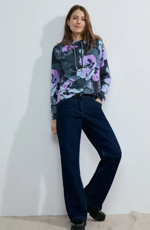 Navy Purple Floral High Neck Pullover - Cecil