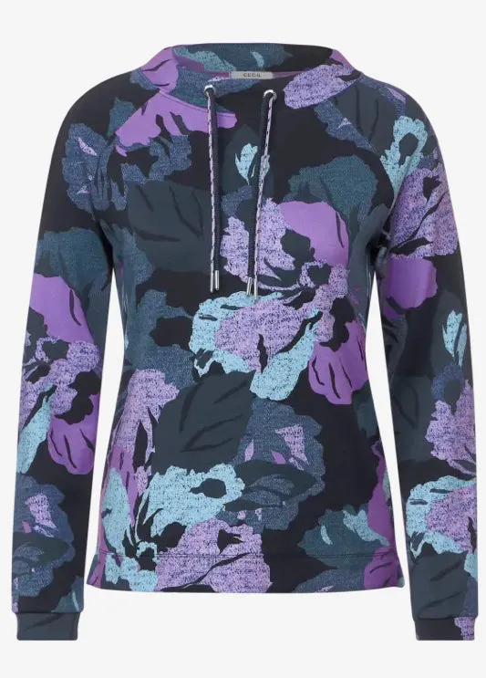 Navy Purple Floral High Neck Pullover - Cecil