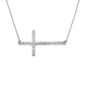 Horizontal Cross Rhodium Plated Necklace