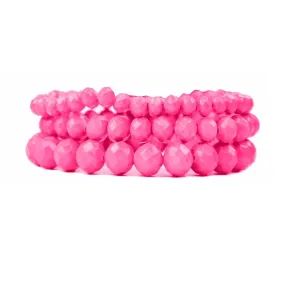 Neon Pink Crystal Beaded 3 pc Bracelet Set