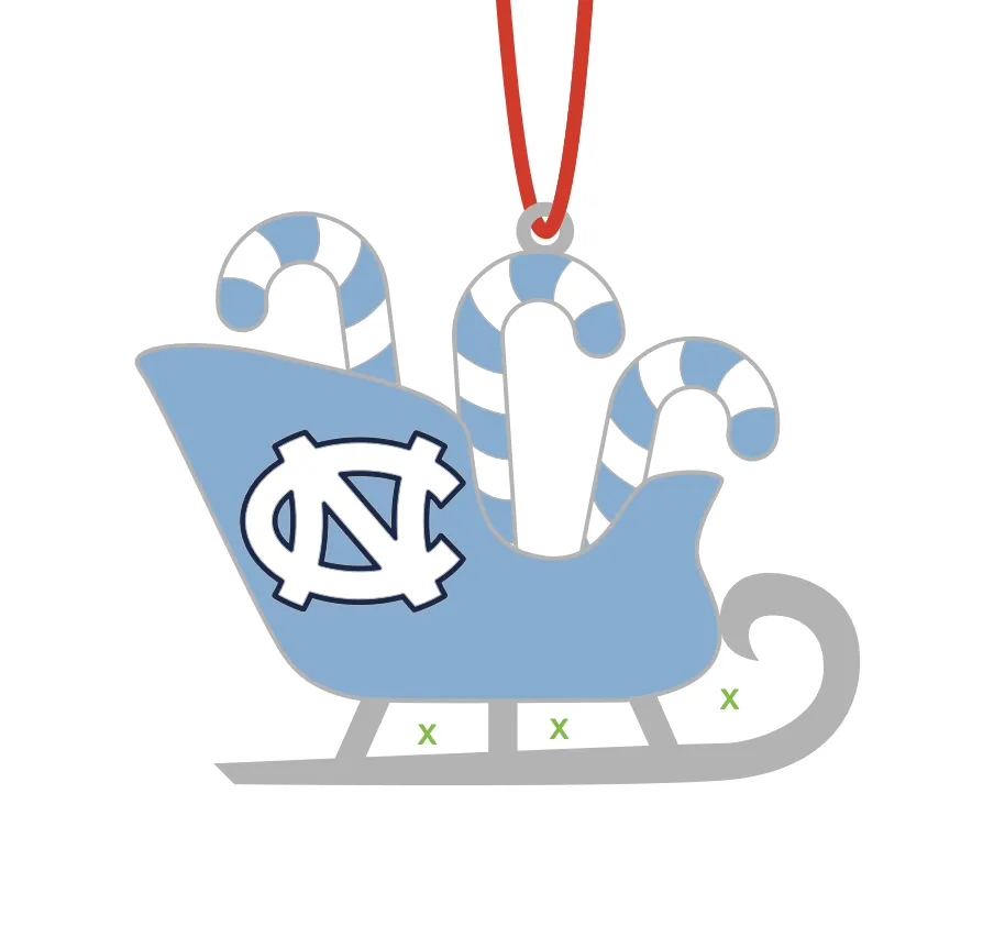 North Carolina Tar Heels Christmas Ornament Metal Sleigh