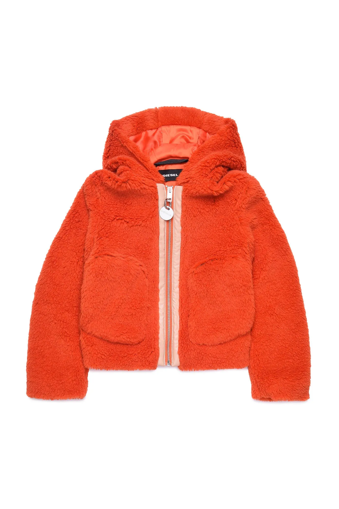 Orange Fluffy Jacket with Hood