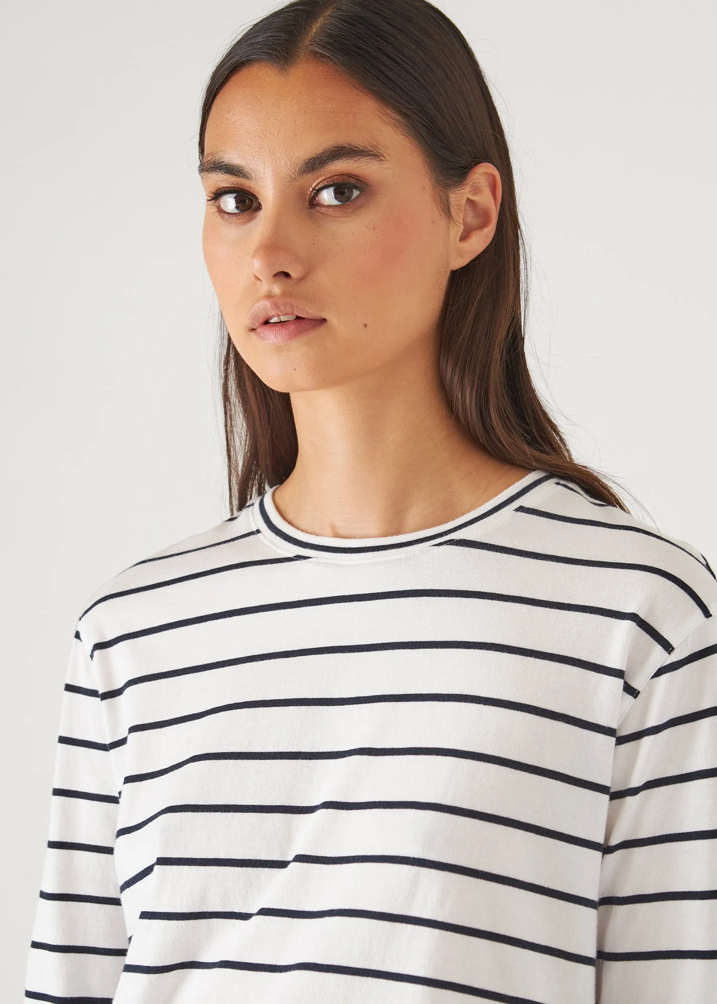 organic pima cotton boyfriend striped long sleeve crew