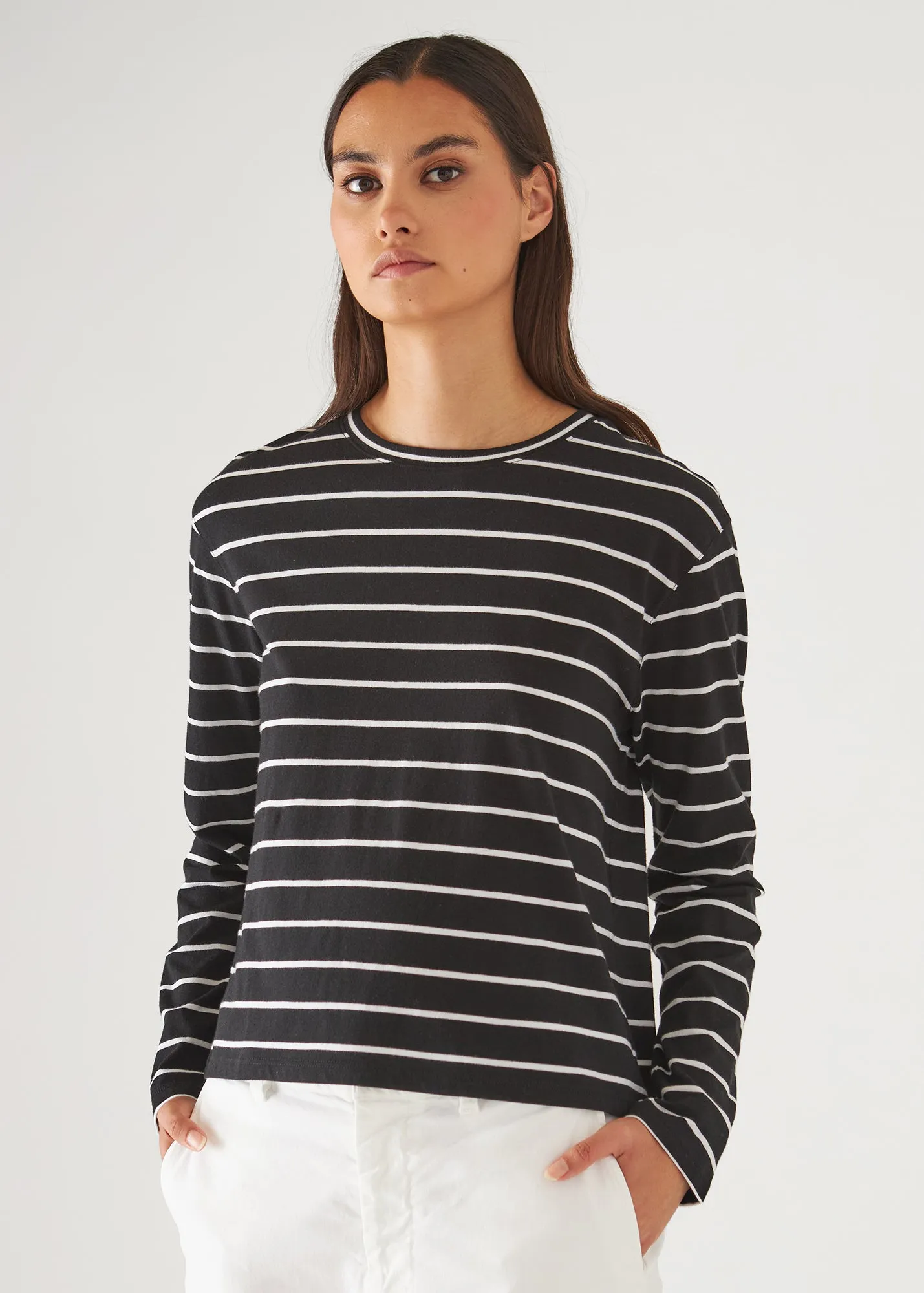 organic pima cotton boyfriend striped long sleeve crew