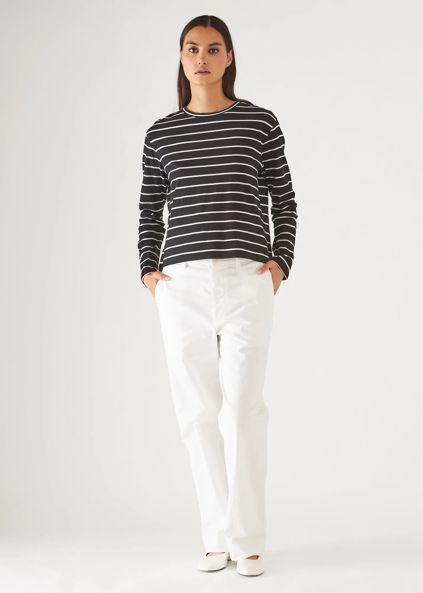 organic pima cotton boyfriend striped long sleeve crew