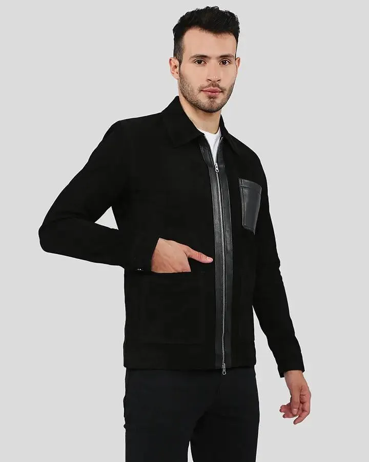 Orme Black Suede Racer Leather Jacket