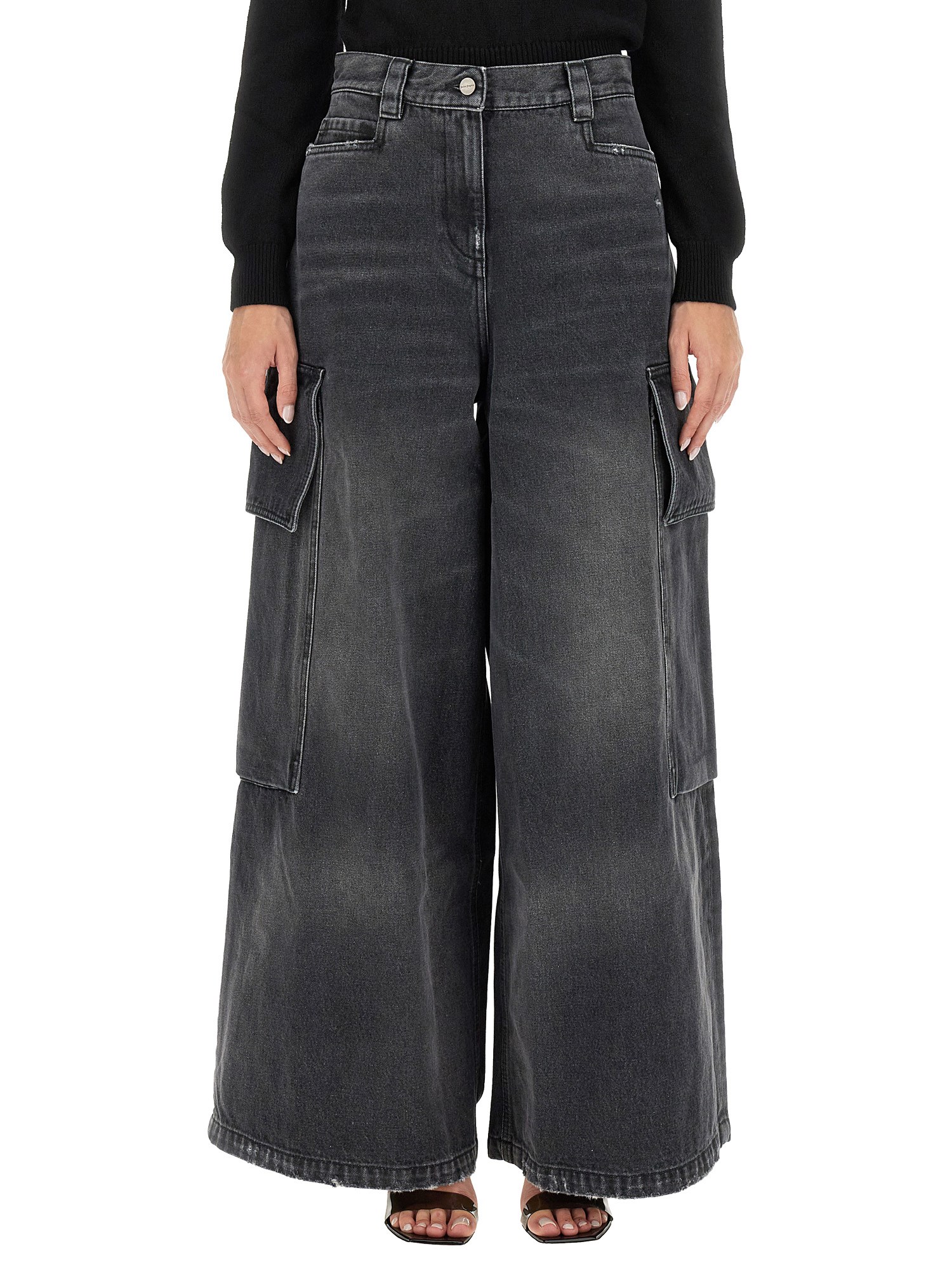 Wide Cotton Denim Parachute Jeans by PALM ANGELS