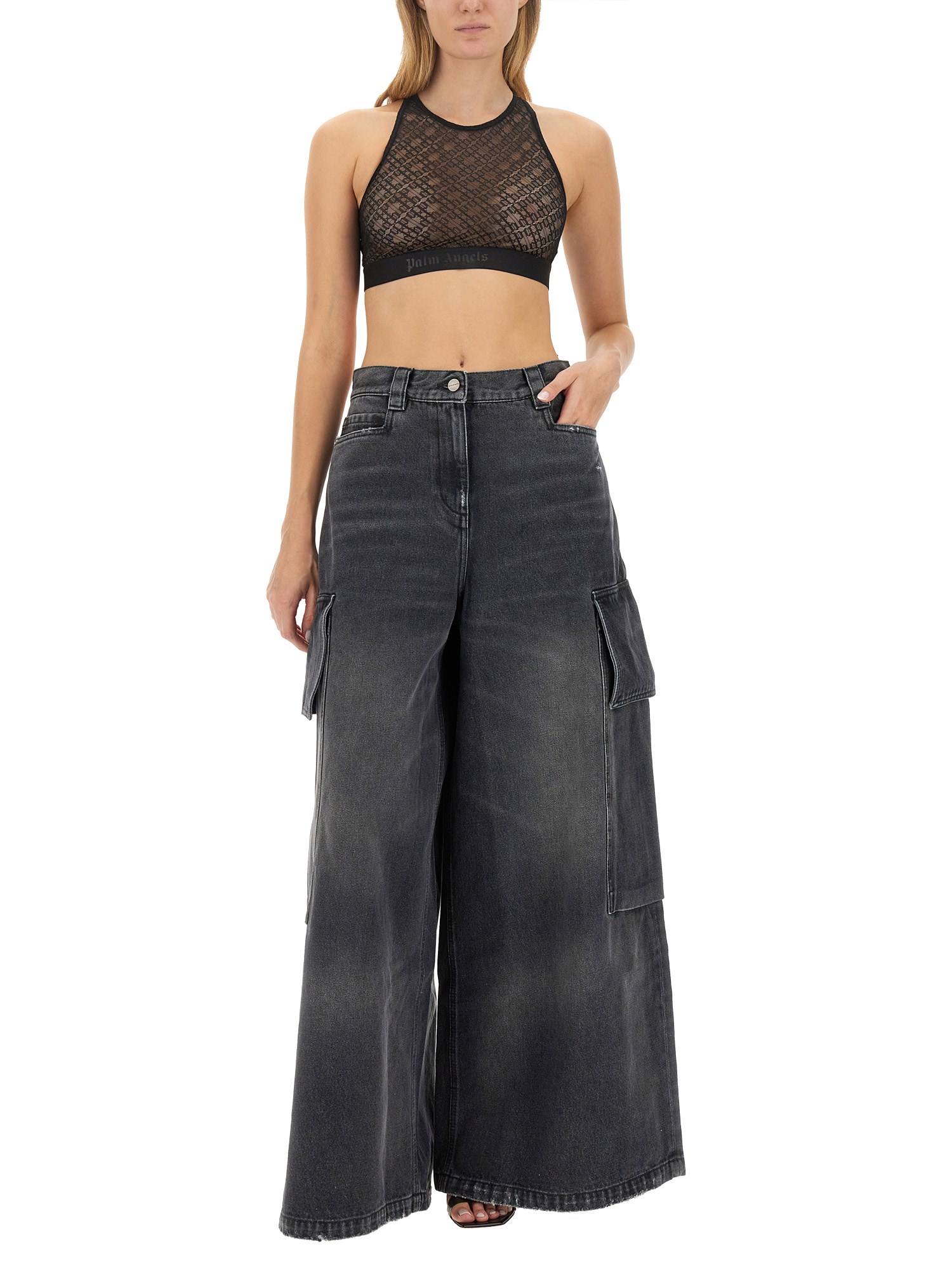 Wide Cotton Denim Parachute Jeans by PALM ANGELS