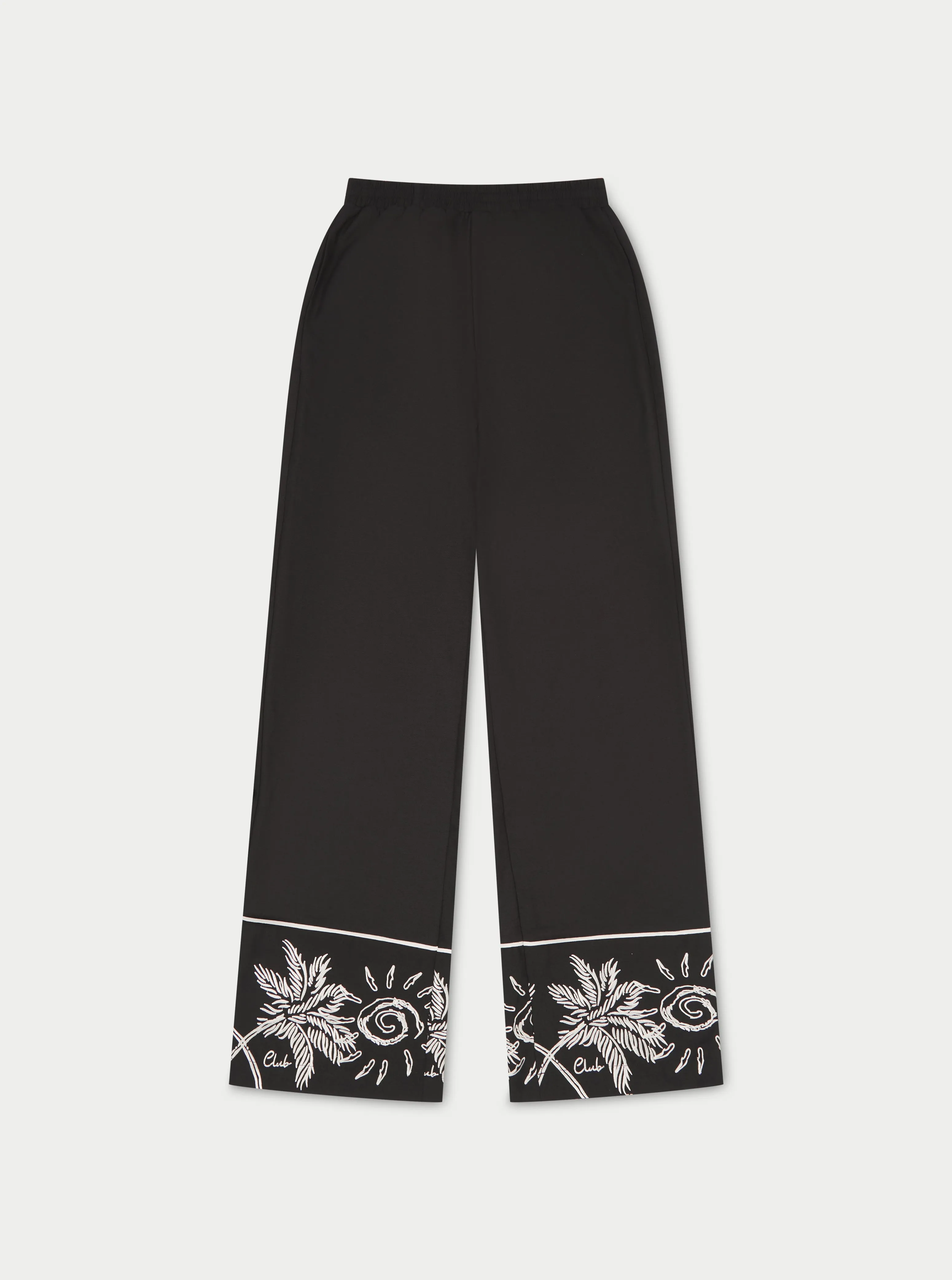 PALM EMBROIDERY WIDE LEG TROUSERS - BLACK