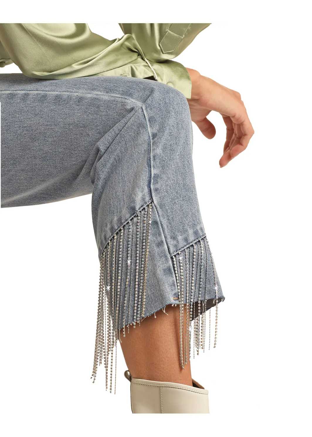 Women's Chain Fringe Cropped Jeans