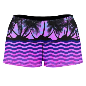 Paradise Palm Trees High-Waisted Women's Shorts