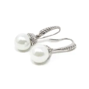 Rhodium Plated Pearl Drop Earrings