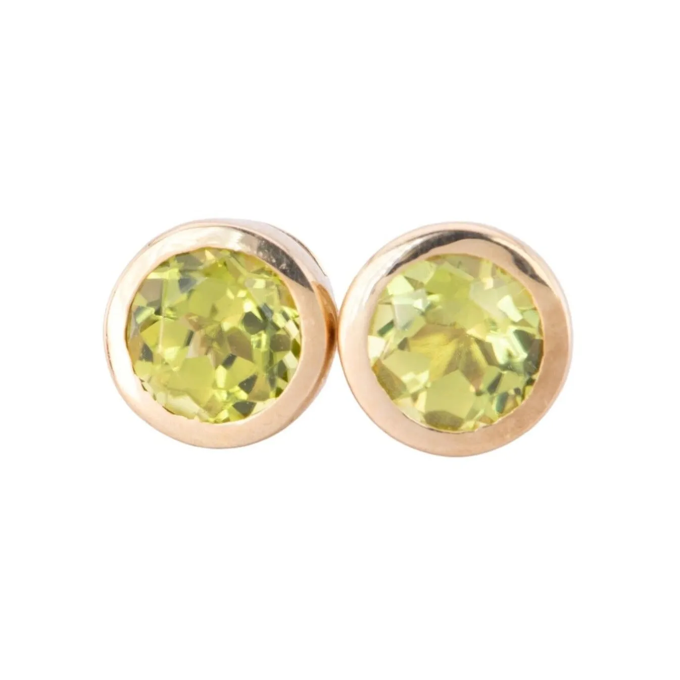 Peridot Bezel Set Ear Studs 14K Gold R3196