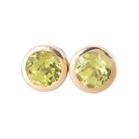 Peridot Bezel Set Ear Studs 14K Gold R3196