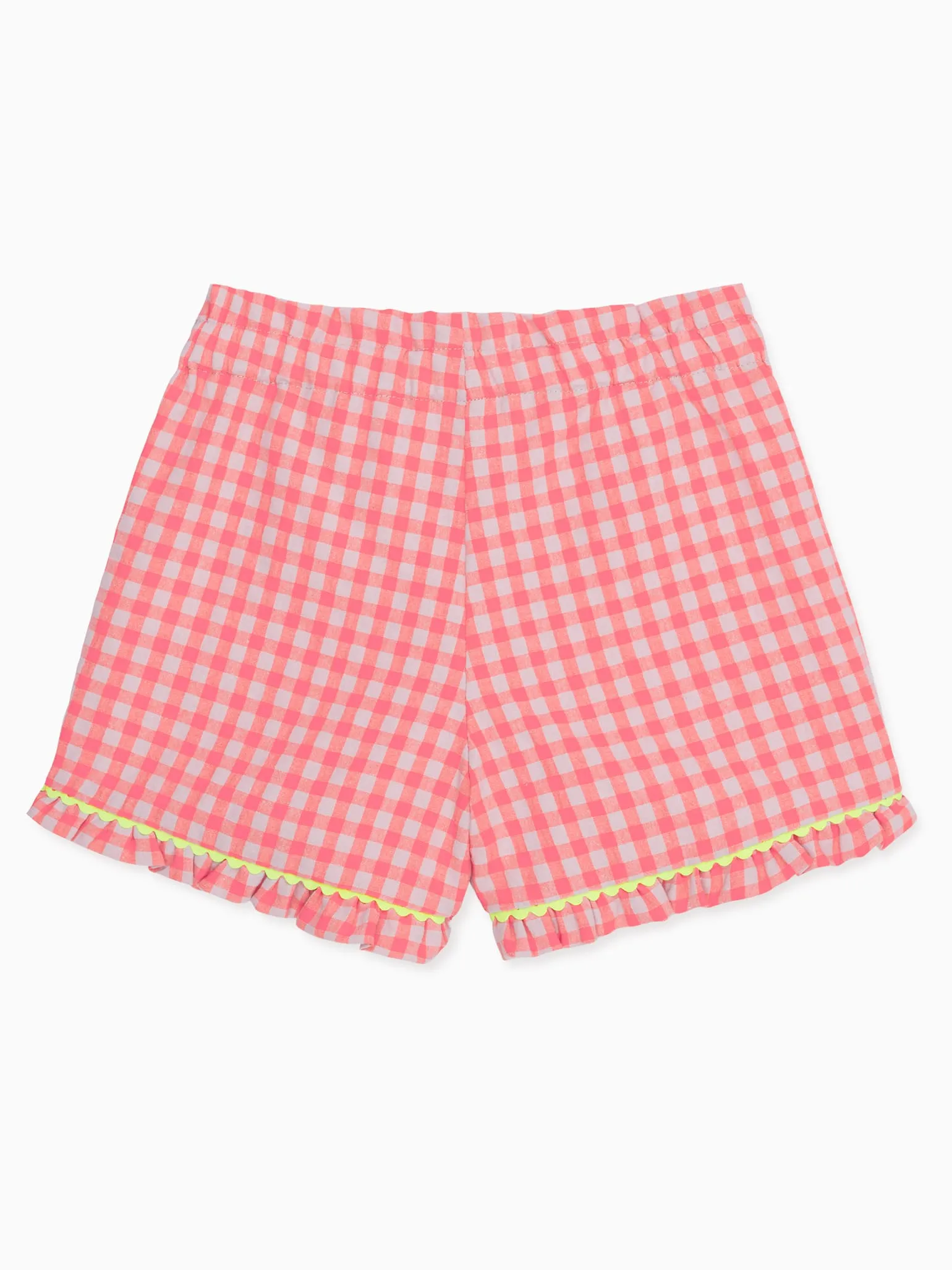 Pink Gingham Flores Girl Cotton Shorts