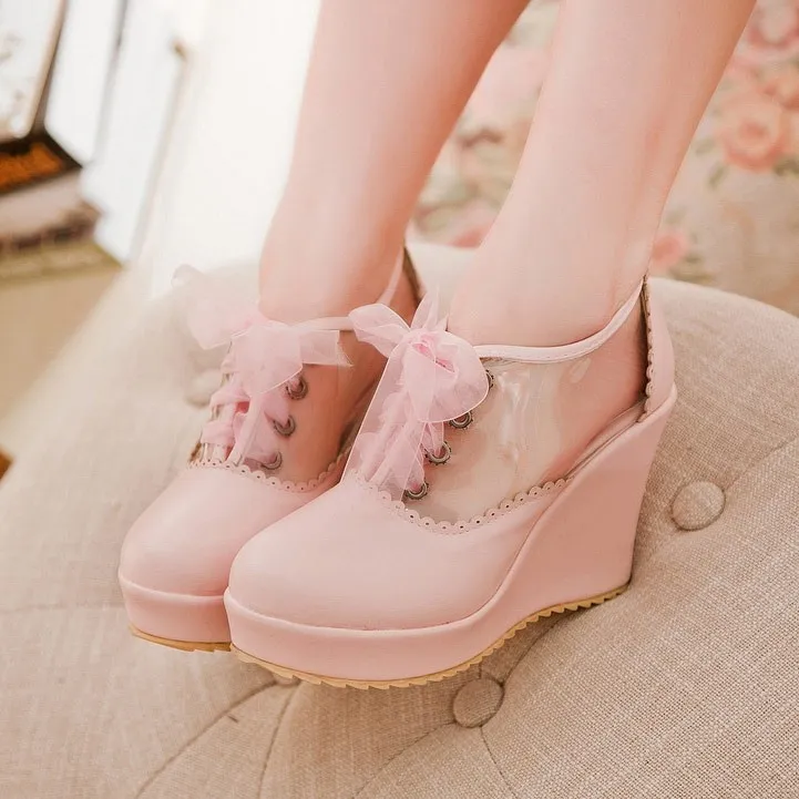 Pink Khaki Transparent Lolita Platforms