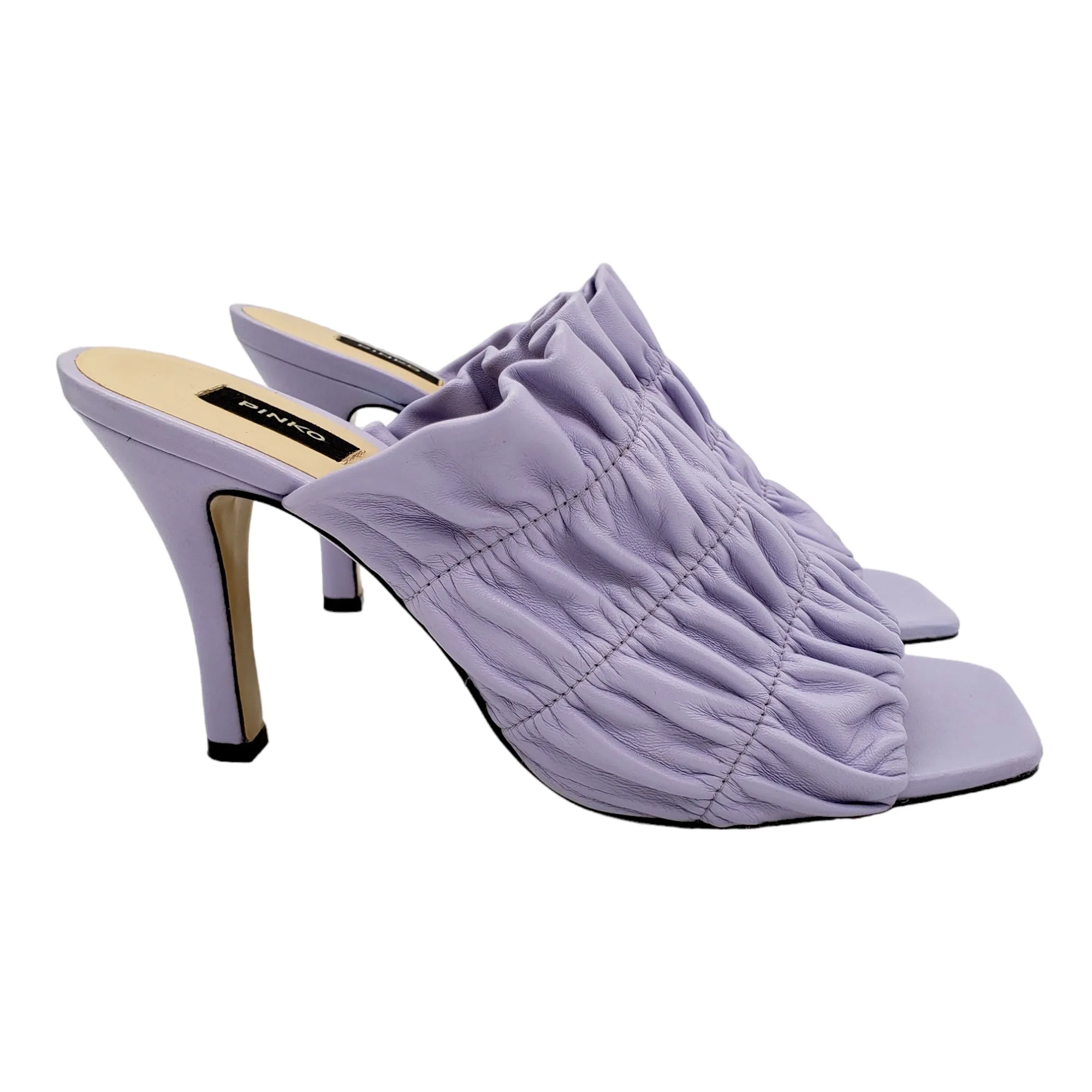 Pinko Lilac Ruched Stiletto Mules