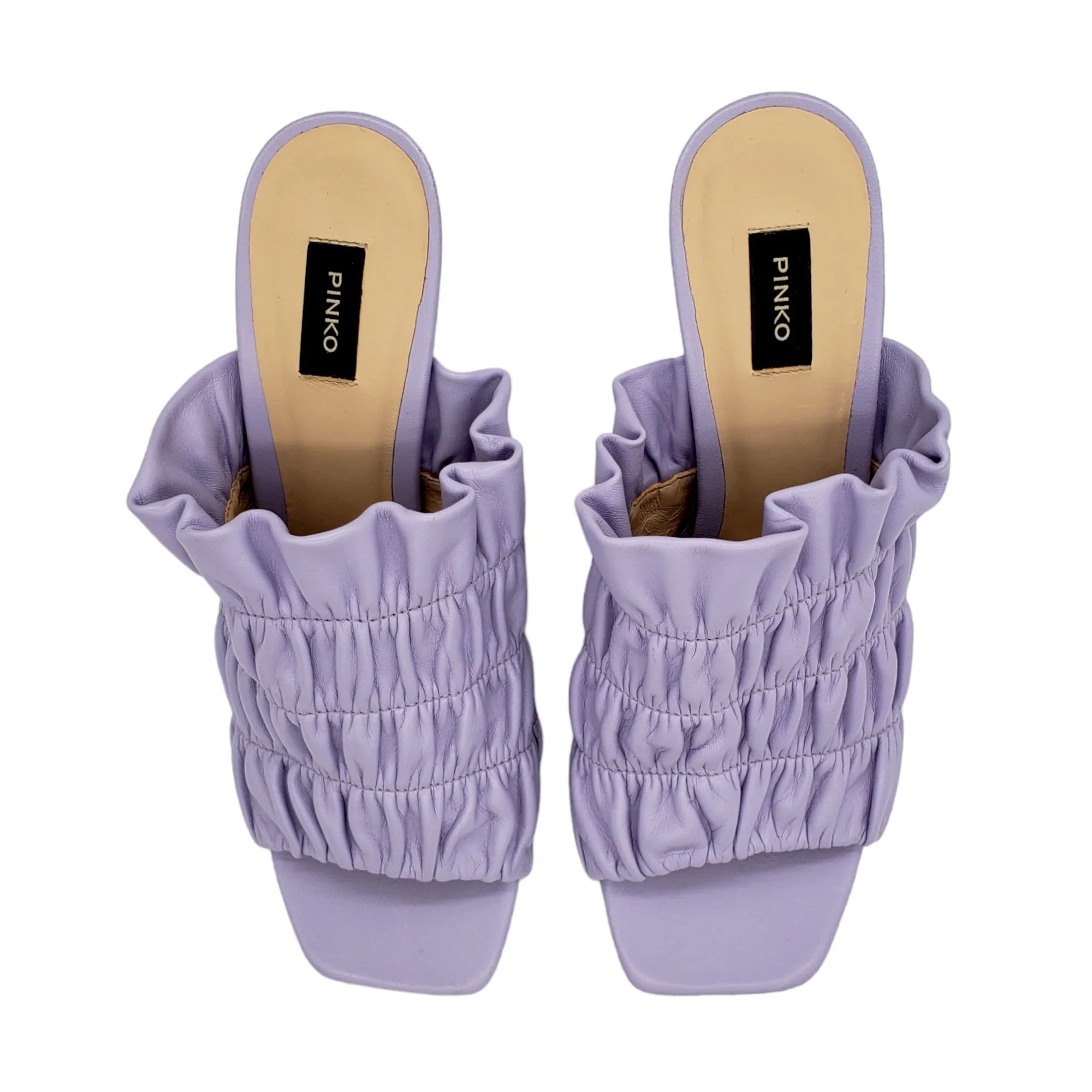 Pinko Lilac Ruched Stiletto Mules