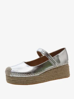 Platform Wedges with Metallic Finish and Round Toe