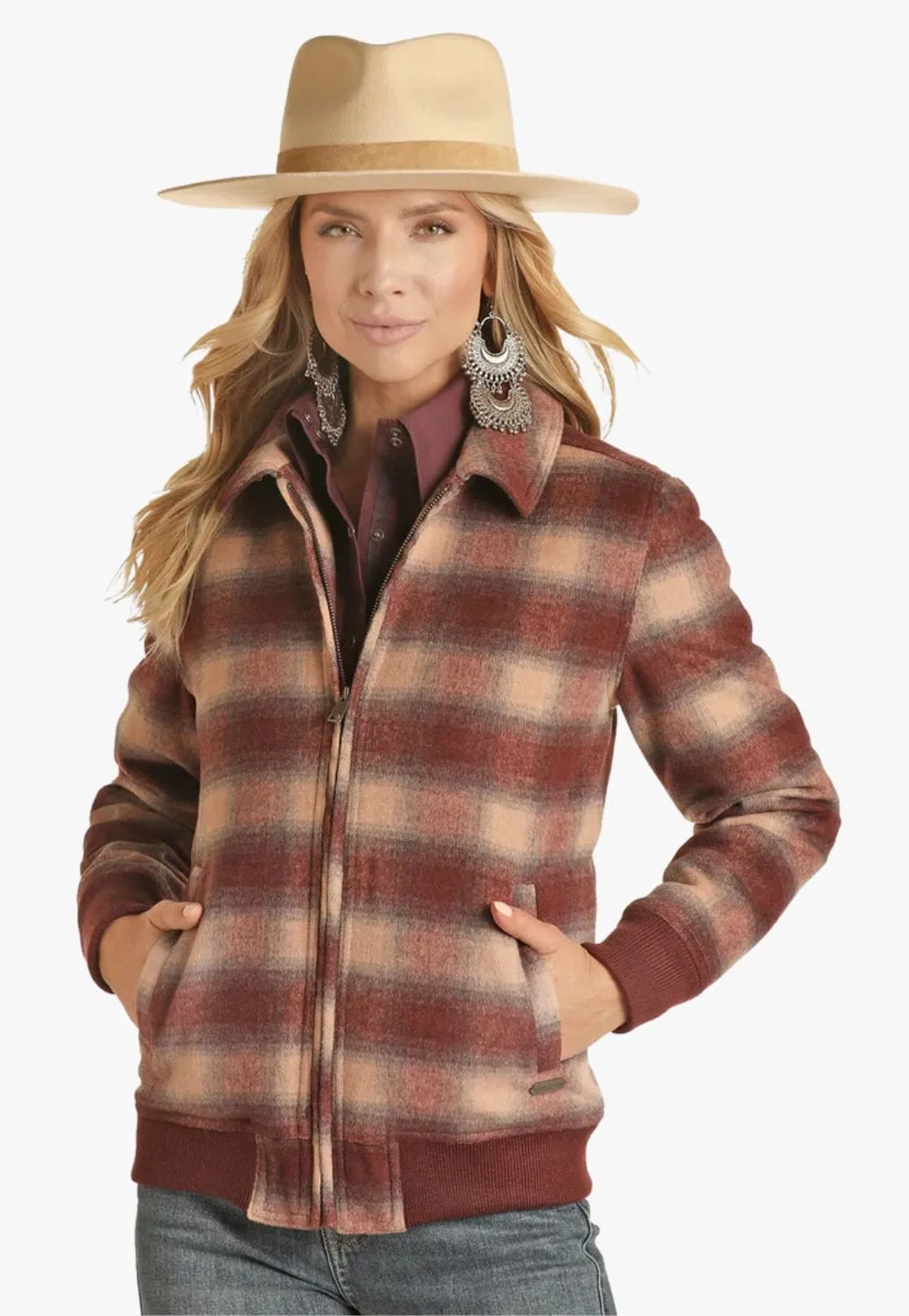 Powder River Womens Plaid Wool Jacket