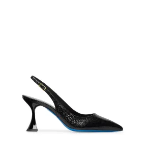 Printed black leather slingback heels